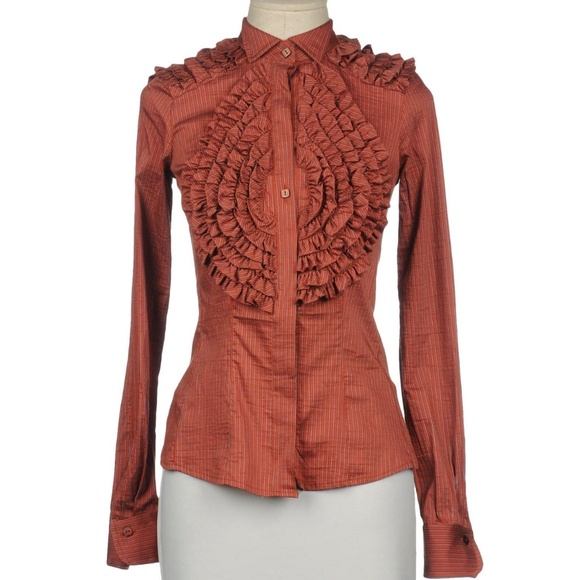 NWT! Tarmanuda By Grazia Pi Maria Grazia Panizzi Ruffle Front Blouse 44 YOOX - Picture 1 of 15